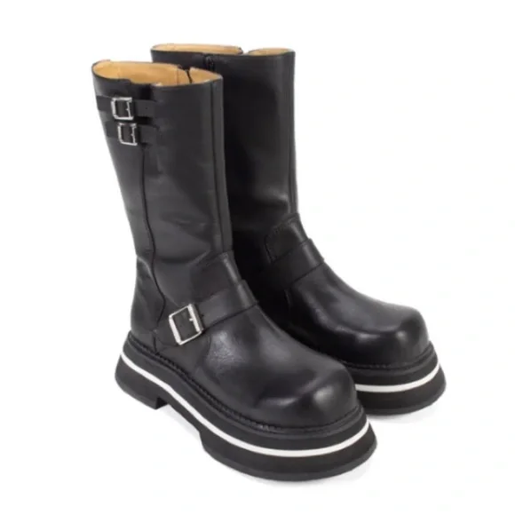 John Fluevog FV2 Boots, Size 10 black knee high chunky - Picture 1 of 12